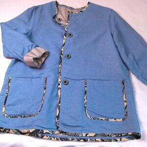 Jacket Reversible Linen blue - gray button-down summer coat with pockets Medium